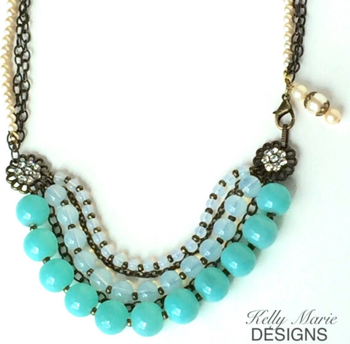 Halskette Blau Bead Upcycled Schmuck Layered Halskette Blau Bead Upcycled Schmuck Layered von KellyMarieDesignKMD