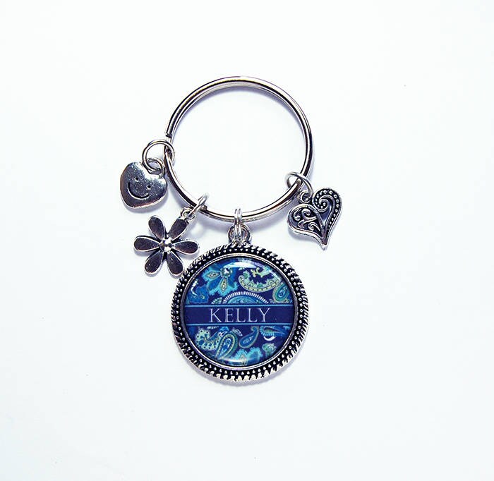 Blauer Paisley Schlüsselanhänger, Schlüsselanhänger Mit Charms, Geschenk Für Sie, Personalisierter Schlüsselbund | 7876 von KellysMagnets