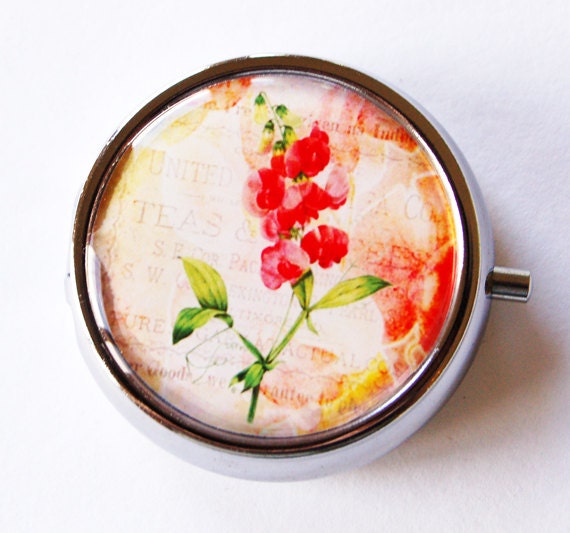 Blumen Pillendose Für Geldbörse, Runde Reise Mit Blumenmuster | 1659 von KellysMagnets