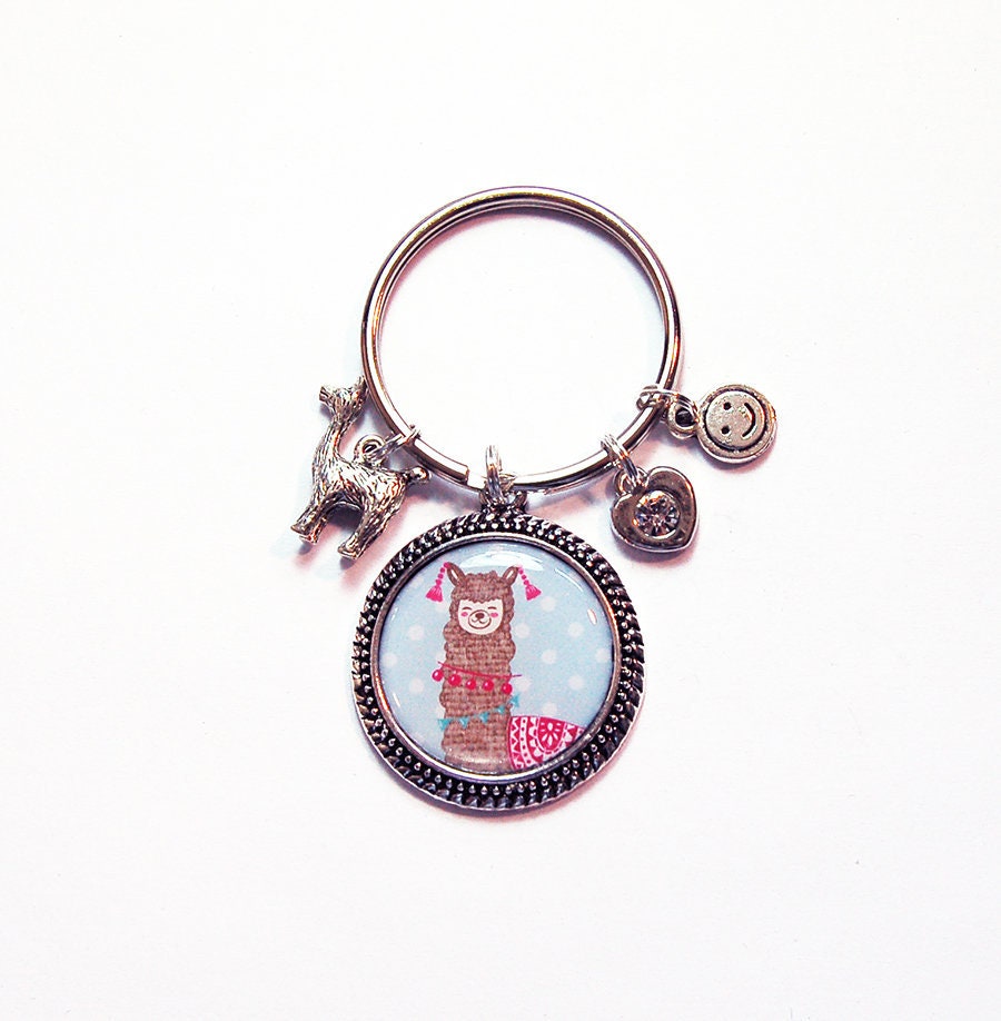 Lama Schlüsselanhänger Auf Blauem Polka Dot, Mit Anhängern, Geschenk Für Teenager | 9022 von KellysMagnets