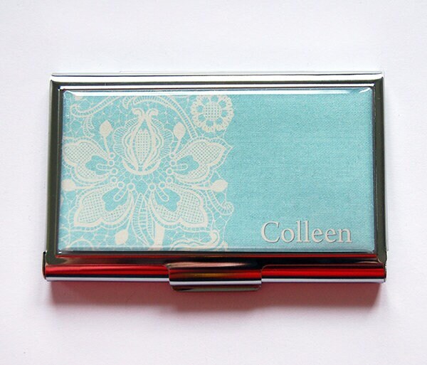 Personalisiertes Visitenkarten Etui, Personalisiert, Edelstahl, Blau | 5302 von KellysMagnets