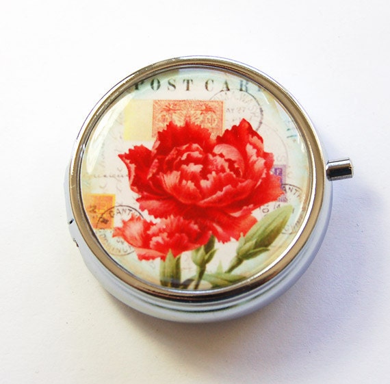 Rote Blume Pillendose, Blumen Minze Hülle, Florale Rote | 3066 von KellysMagnets