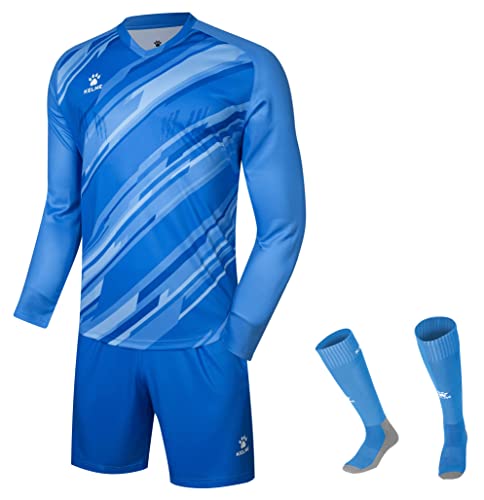 KELME Fußball-Torwarttrikot Pro Set Uniform – gepolstertes Torwart-Shirt, Shorts, Socken – Herren-Torwarttrikot für Erwachsene und Kinder, Blau, 10 Years von Kelme