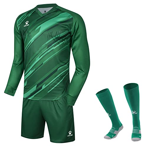 KELME Fußball-Torwarttrikot Pro Set Uniform – gepolstertes Torwart-Shirt, Shorts, Socken – Herren-Torwarttrikot für Erwachsene und Kinder, Grün , L von Kelme