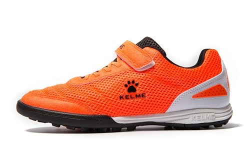KELME Schnürsenkellose Fußballschuhe für Jugendliche und Kinder, Futsal- oder Turf-Fußballschuhe für Jungen/Mädchen, Klettverschluss für drinnen oder draußen, Orange/Abendrot im Zickzackmuster (Sunset von Kelme