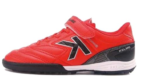 KELME Schnürsenkellose Fußballschuhe für Jugendliche und Kinder, Futsal- oder Turf-Fußballschuhe für Jungen/Mädchen, Klettverschluss für drinnen oder draußen, Rot/Ausflug, einfarbig (Getaway Solids von Kelme