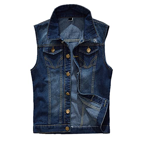 Herren Denim Westen Zerrissen Casual Ärmellos Biker Fashion Jeansweste von Kelmon