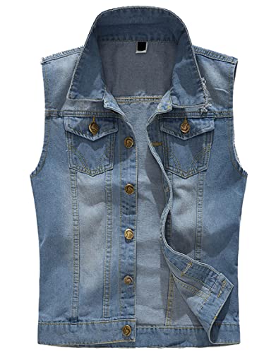 Herren Denim Westen Zerrissen Casual Ärmellos Biker Fashion Jeansweste von Kelmon