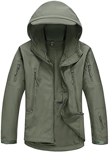 Herren Softshelljacke Militärjacke Wasserdichte warme Fleecejacke Taktische Jacke Outdoor warme Funktionsjacke Winddichte Funktionsjacke mit mehreren Taschen Kapuze Jacken Jagdwandern(Army Green), 3XL von Kelmon