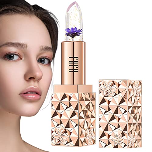 Lip Balm Lip Gloss – Farbwechselnder Lippenstift – Getrocknete Blumen Farbwechsel Jelly Lip Balm – Transparenter feuchtigkeitsspendender Lippenstift für die sanfte Lippenpflege der Natur von Keloc