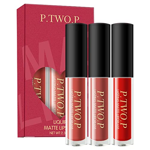 Matter flüssiger Lippenstift - 3 Farben mattes Samt-Mini-Lippenstift-Set - Wasserdichtes, langlebiges, mattes, farbbeständiges Make-up-Zubehör für Lippenflecken für Frauen Keloc von Keloc