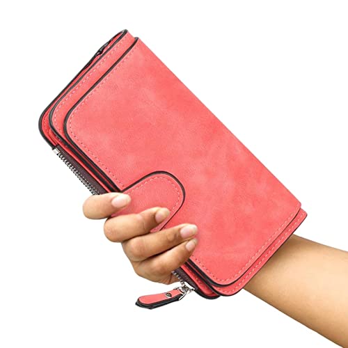 Trifold Leather Wallet,Leather Wallet Slim Designer Trifold with Large Capacity - Trifold Ladies Billfold with Zipper Multi Card Organizer Keloc von Keloc