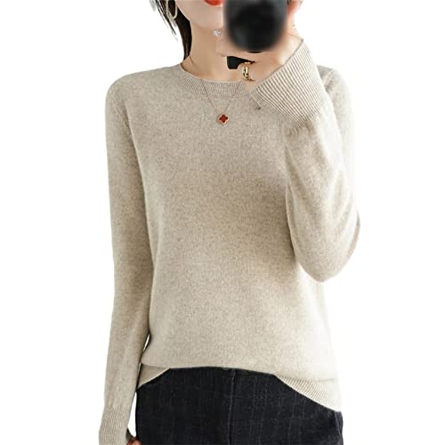 100% Wolle Kaschmir Pullover Damen O-Ausschnitt Pullover Casual Knit Top Herbst Winter Mantel, Flaches Kamel, M von Kelsiop