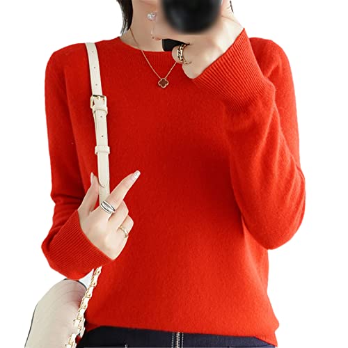 100% Wolle Kaschmir Pullover Damen O-Ausschnitt Pullover Casual Knit Top Herbst Winter Mantel, rot, S von Kelsiop