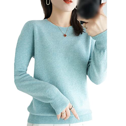 100 % Wolle Kaschmir Pullover Damen O Neck Pullover Casual Knit Top Herbst Winter Mantel, mint, XX-Large von Kelsiop