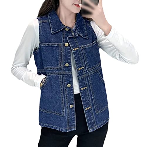 Cowgirl Weste Jacke Frühling Herbst Ärmellos Kurze Jeans Weste Einreihig Casual Top, marineblau, 54 von Kelsiop