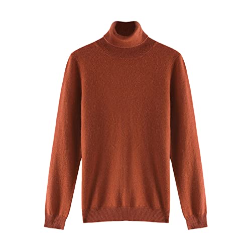 Damen 100% Solid Cashmere Knit Pullover Rollkragen Sweater Soft Warm Sweater Standard Kleidung, caramel, XL von Kelsiop