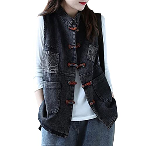 Damen Mode koreanische Weste Retro Ärmellos Übergröße Casual Denim Jacke Büro Denim Weste, dunkel, 50 von Kelsiop