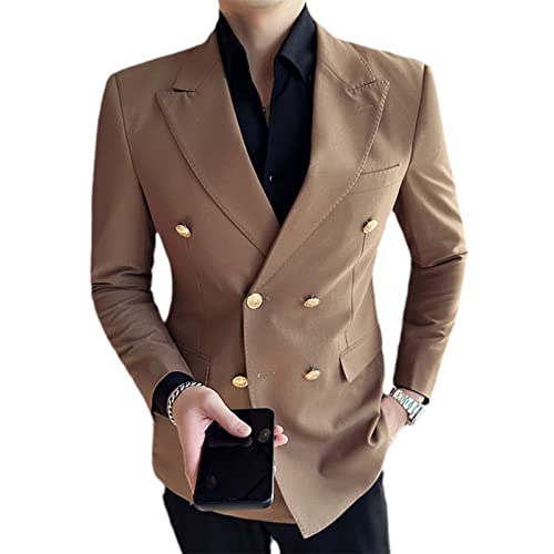 Einfarbiger zweireihiger Herren-Blazer, Business, Freizeit, Bräutigam, Hochzeit, Bräutigam, khaki, L von Kelsiop