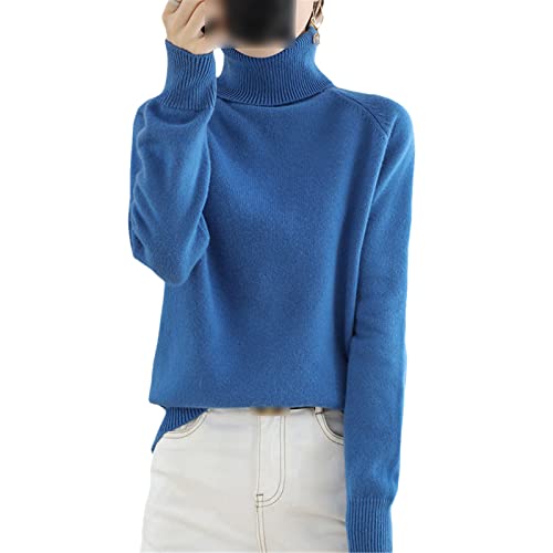 Herbst Winter Damen Pullover Rollkragen Kaschmir Pullover Langarm Casual Basic Sweater, Haze Blue, XL von Kelsiop