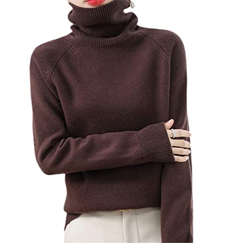 Herbst Winter Damen Pullover Rollkragen Kaschmir Pullover Langarm Casual Basic Sweater, coffee, S von Kelsiop