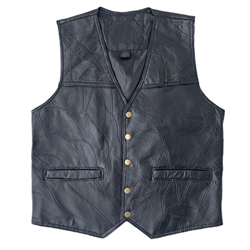 Herren Motorrad Lederweste Schaffell V-Ausschnitt Patchwork Weste, Schwarz , L von Kelsiop
