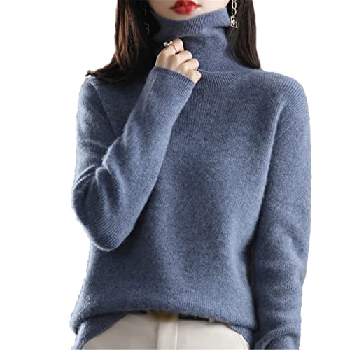 Kaschmir-Pullover für Damen, Rollkragenpullover, 100 % Wolle, lässiges Strick-Top, Herbst, Winter, Übergröße, Thermo-Pullover, Haze Blue, XXL von Kelsiop