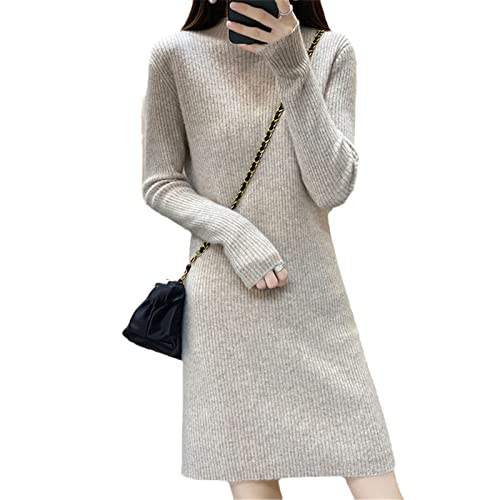 Kelsiop Strickkleid für Damen, 100 % Kaschmir und Wolle, Wintermode, lang, warm, Hellkamel, XXL von Kelsiop