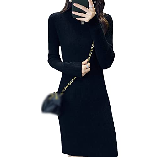 Kelsiop 100% Kaschmir und Wolle Strickkleid Damen Winter Mode Lang Warm Kleid, Schwarz , L von Kelsiop