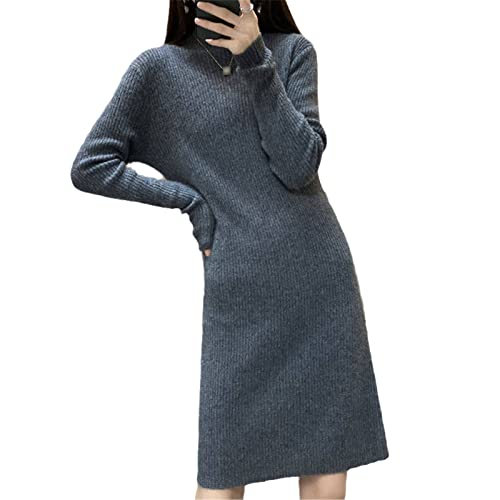 Kelsiop 100% Kaschmir und Wolle Strickkleid Damen Winter Mode Lang Warm Kleid, dunkelgrau, Small von Kelsiop