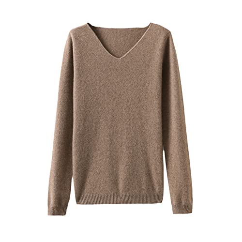 Kelsiop 100% Wolle Kaschmir Pullover Damen V-Ausschnitt Pullover Herbst und Winter Casual Strickoberteil Regular Coat, camel, XX-Large von Kelsiop