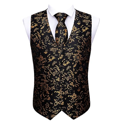 Kelsiop 5PCS Gold Designer Herren Hochzeit Anzug Weste Schwarz Floral Jacquard Folral Seide Weste Krawatte Broschen Weste Set Bräutigam M-2037-Brooches XL Kelsiop 5PCS Gold Designer Herren Hochzeit Anzug Weste Schwarz Floral Jacquard Folral Seide Weste Krawatte Broschen Weste Set Bräutigam M-2037-Brooches XL von Kelsiop