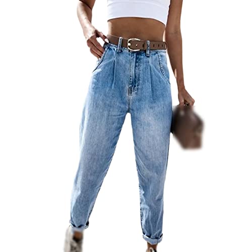 Kelsiop Damen Mom Jeans Boyfriend Jeans Hohe Taille Casual Denim Hose, himmelblau, M von Kelsiop