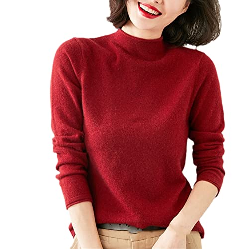 Kelsiop Damen-Pullover, 100 % Kaschmir, langärmelig, Standard-Pullover, weiches Thermo-Oberteil, dunkelrot, M von Kelsiop