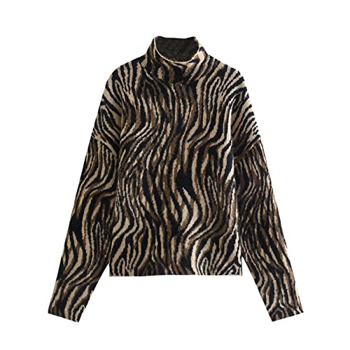 Kelsiop Damen Streetwear Animal Print Jacquard Rollkragen Lose Mode Strickpullover, auburn, M von Kelsiop