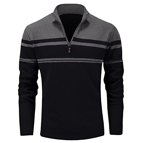 Kelsiop Frühling und Herbst Herren Pullover Half-Zip Rollkragen Warm Pullover Slim Fit Casual Knit Sweater, Schwarz-dgy, L von Kelsiop