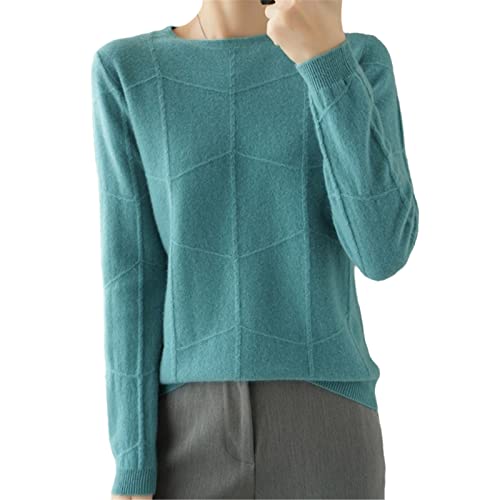 Kelsiop Herbst/Winter Damen Langarm Strickpullover Kaschmir Wolle Karomuster Sweater Casual Slim Top, Water Lake Green, XXL von Kelsiop