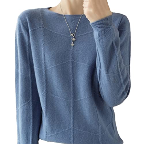 Kelsiop Herbst/Winter Damen Langarm Strickpullover Kaschmir Wolle Karomuster Pullover Casual Slim Top, Haze Blue, M von Kelsiop