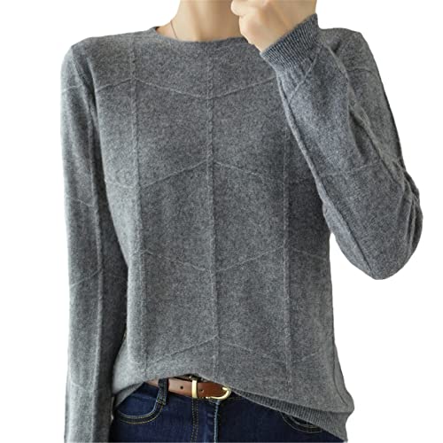 Kelsiop Herbst/Winter Damen Langarm Strickpullover Kaschmir Wolle Karomuster Pullover Casual Slim Top, Mittelgrau, S von Kelsiop