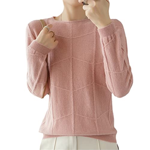 Kelsiop Herbst/Winter Damen Langarm Strickpullover Kaschmir Wolle Karomuster Pullover Casual Slim Top, rose, M von Kelsiop