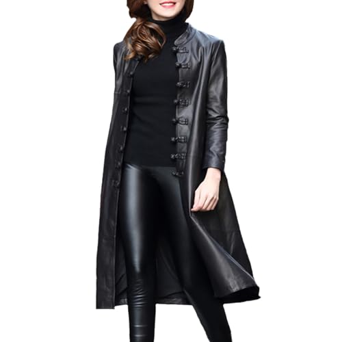 Kelsiop Herbst Lange Schwarz Weiche Imitation Leder Mantel Für Frauen Lange Ärmeln Chinesischen Kragen Luxus Chinesischen Stil Mode von Kelsiop