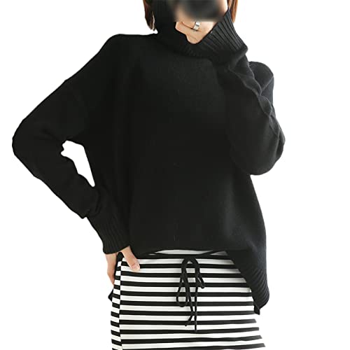 Kelsiop Herbst und Winter 100% Wolle Pullover Damen Rollkragen Verdickter Pullover Pullover All-Match Bottoming Shirt, Schwarz , S von Kelsiop
