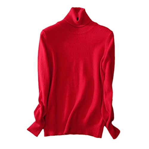 Kelsiop Herbst und Winter Kaschmir Rollkragenpullover Damen Rollkragenpullover Einfarbig Große Größe, rot, S von Kelsiop