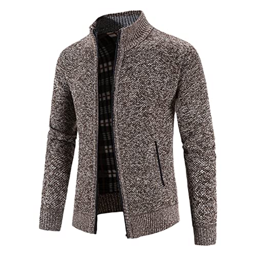 Kelsiop Herbst und Winter Warme Strickjacke Herren Fleece Reißverschluss Pullover Jacke Slim Fit Strickpullover Mantel Dicke Strickjacke, dunkelbraun, Large von Kelsiop