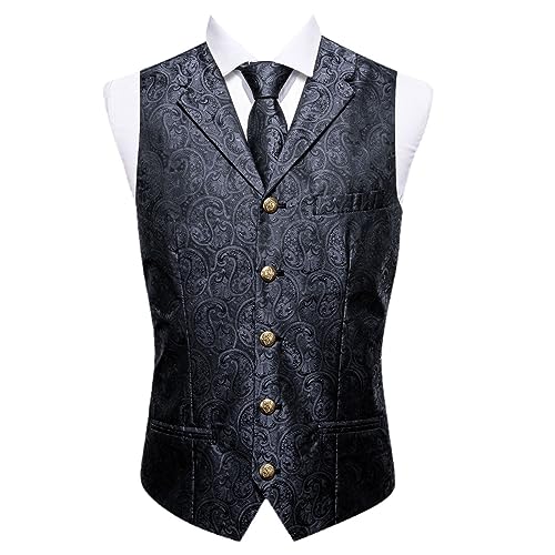 Kelsiop Herren Weste Seide Schwarz Silber Paisley Blumenkleid Set Weste Kragen Fliege Set Ärmellose Jacke Formelle Kleidung 2234 L Kelsiop Herren Weste Seide Schwarz Silber Paisley Blumenkleid Set Weste Kragen Fliege Set Ärmellose Jacke Formelle Kleidung 2234 L von Kelsiop