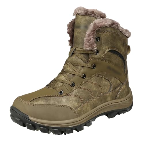 Kelsiop Leder Wanderstiefel Herren Winter Outdoor Warm Fell Anti-Rutsch Mode Stiefeletten Schwarz Jagdstiefel Gummi Große Größe von Kelsiop