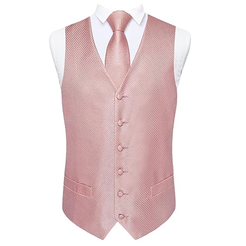 Kelsiop Mode Rosa Anzug Weste Krawatte Set Für Männer Bräutigam Seide Kleid Weste Für Hochzeit Bankett Party Weste Krawatte Bowtie Set MJ-0131-LH0152 XL von Kelsiop