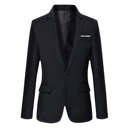 Kelsiop Modischer Herren-Blazer, einfarbig, lange Ärmel, Revers, schmale Passform, Schwarz , XXXL von Kelsiop