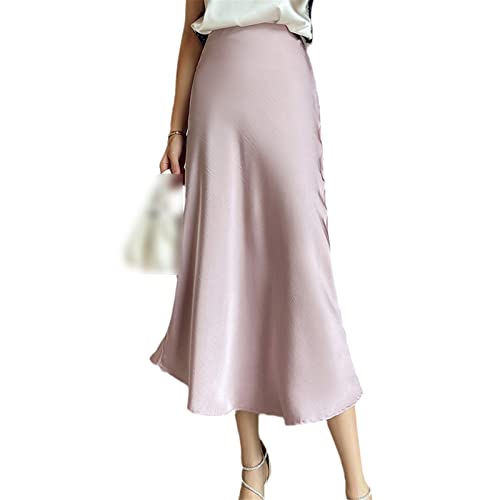 Kelsiop Seide Damen Rock Satin Hohe Taille A-Linie Rock mit Hüften Mittellang Elegant Meerjungfrau Rock Mode Erdrock, rose, 36 von Kelsiop