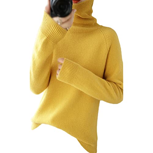 Kelsiop Winter Kaschmir Pullover Damen Rollkragen Strickpullover Langarm Weich Warm Bottoming Shirt, gelb, M von Kelsiop